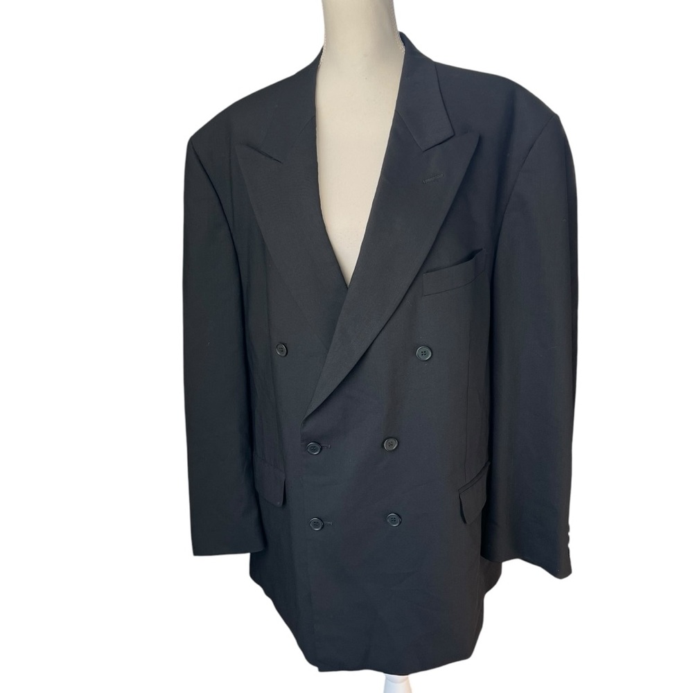 Vito Rufolo black double breasted blazer sport coat wool made Italy 48r 48